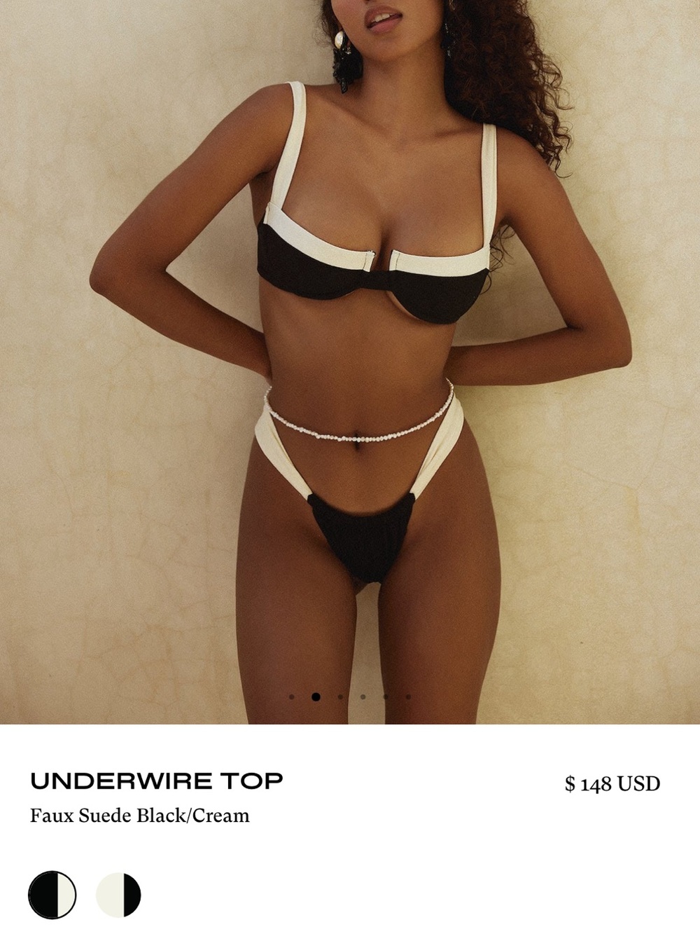 Underwire Bikini Faux Suede Black/Cream